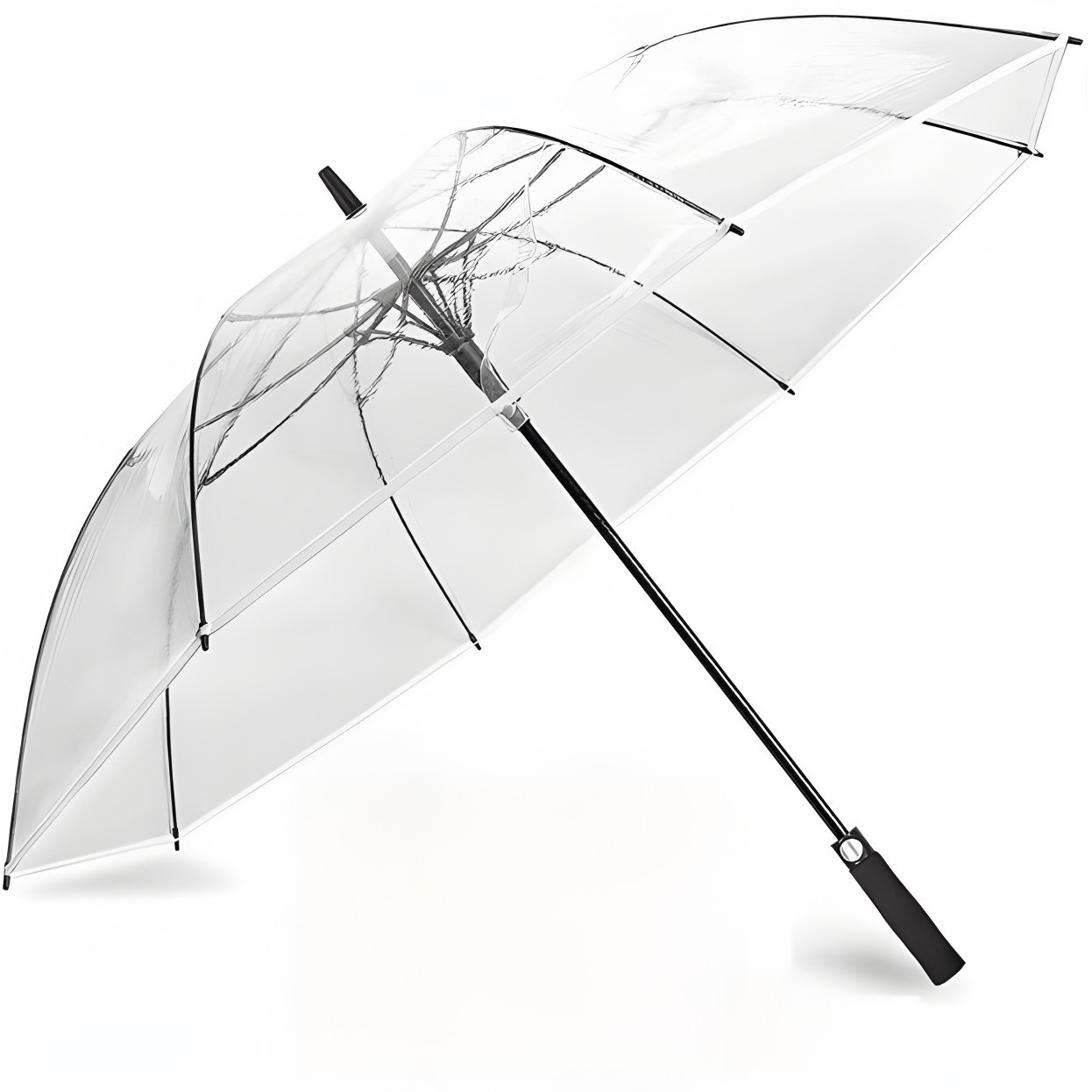 De gran tamaño de 30 pulgadas de 34 pulgadas paraguas transparente automático de mango largo paraguas recto engrosada PVC personalizado logotipo imprimible al por mayor
