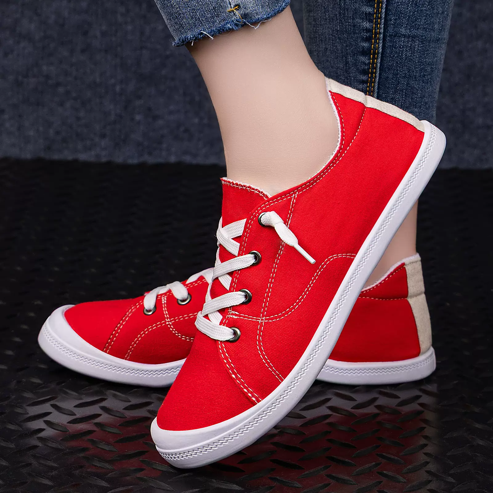 鞋子女欧美大码鞋春季轻便帆布鞋软底平跟休闲鞋跨境女鞋懒人鞋