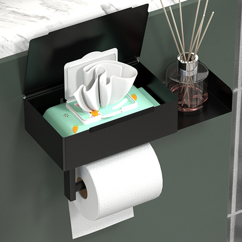 Transfronterizo Amazon caja de pañuelos de acero inoxidable negro titular de teléfono móvil baño Baño montado en la pared titular de rollo de tejido