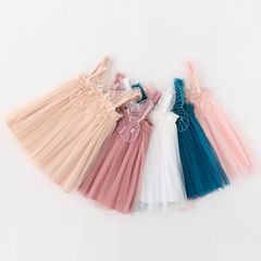 Cross-border children's dress with net lace, spaghetti straps, birthday dress, puffed skirt, 3D angel wings, fairy style dress
