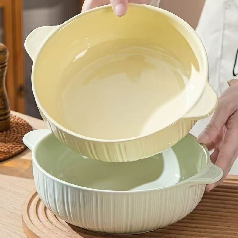 厂家批发二级11英寸色釉双耳汤碗 色釉大碗简约风家用商用汤碗