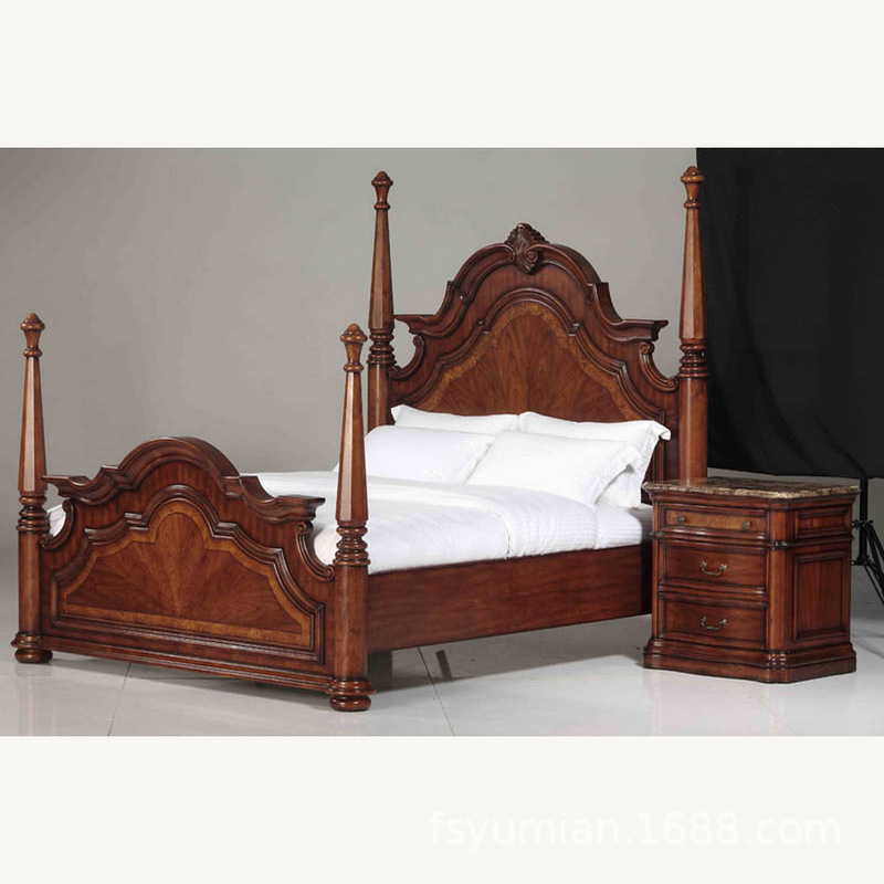 High-End House Custom Furniture Solid Wood Carved American Solid Wood Bed 0010