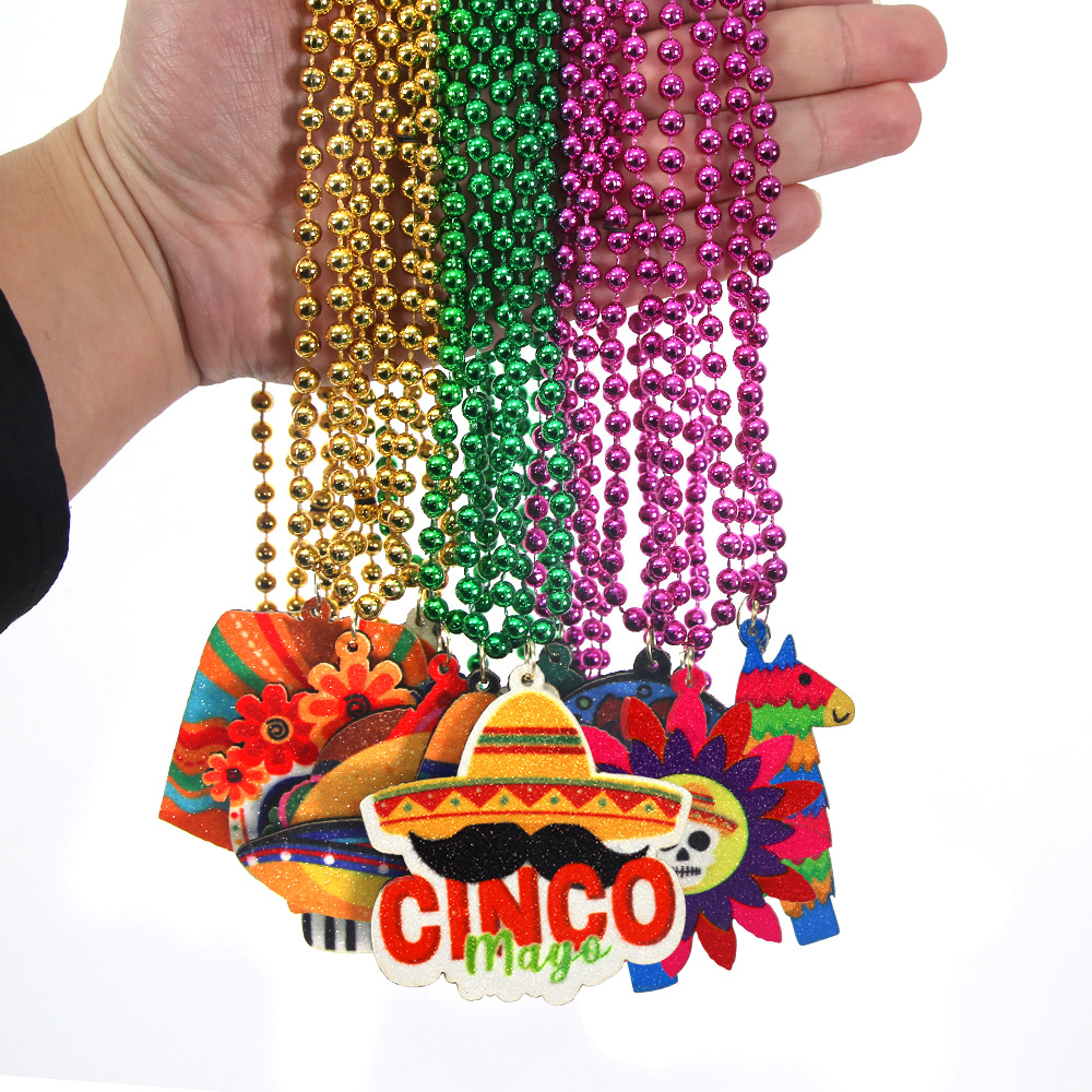 Día de los Muertos Collar de Decoración de Esqueleto 5 de Mayo Fiesta de Fotografía Accesorios de Esferas de Pimienta Sombrero de Paja