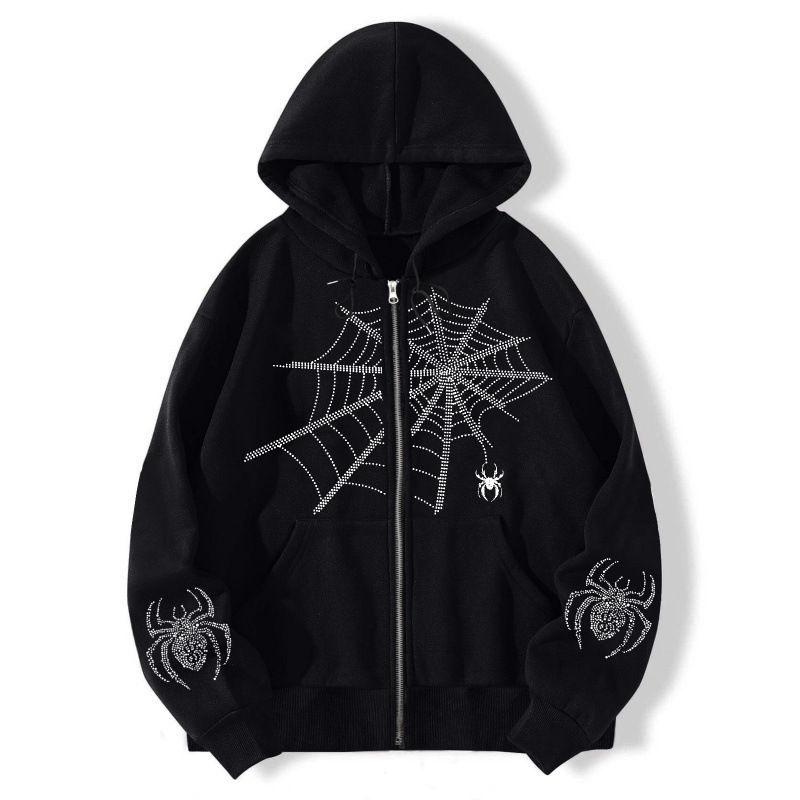New American Retro Spider Print Hoodie Matrix Cardigan Loose Zipper Sweatshirt Autumn and Winter Jacket Wholesale New American Retro Spider Print Hoodie Matrix Cardigan Loose Zipper Sweatshirt Autumn and Winter Jacket Wholesale