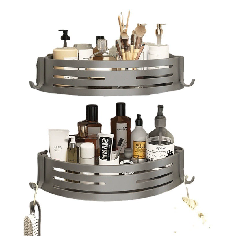 Пистолет Серый Треугольная стойка для ванной комнаты Умывальник для унитаза Настенное хранилище Неперфорированное пространство для ванной комнаты Алюминиевая угловая корзина