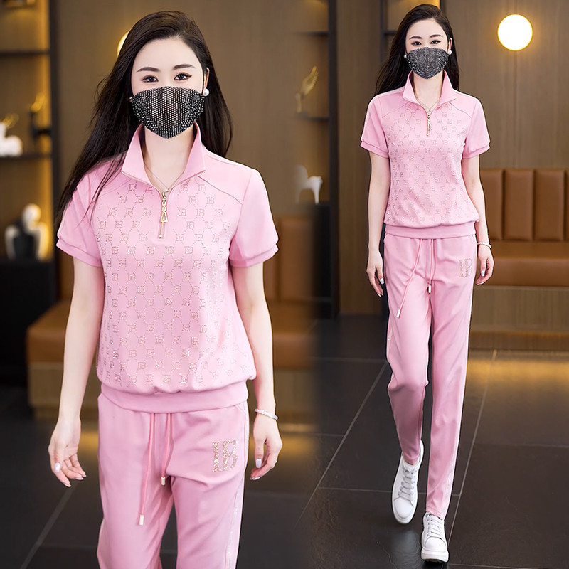 Plus Size Fashionable Sportswear Suit Women's 2025 Summer New Korean Style Running Suit Loose Mother's Two-Piece Suit