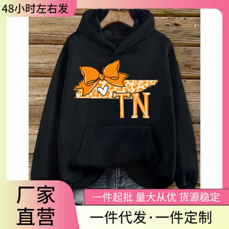Tennessee Tn Logo Hoodie with Leopard Print Bow and State Map Outline - Soft Polyester Fiber