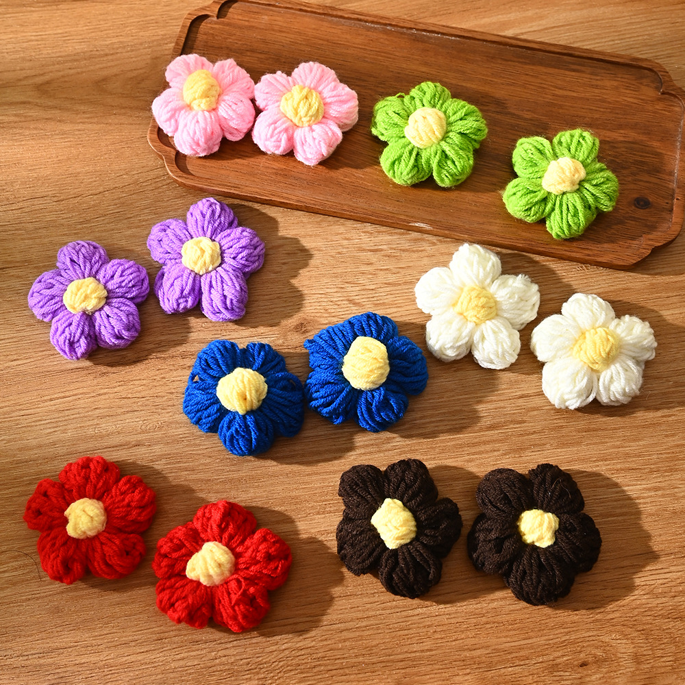 手工针织毛线花钩织7CM大泡芙diy辅料针织花束配饰厂家直销批发