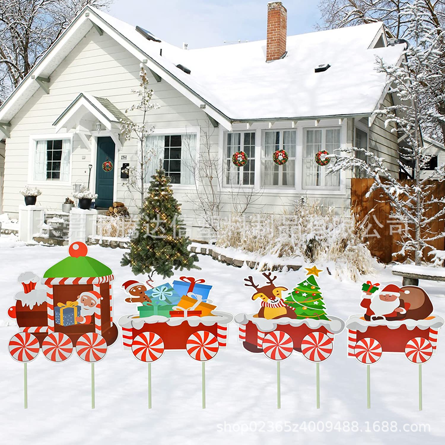 圣诞火车户外草坪标志装饰,圣诞庭院标志桩装饰,带8 个桩草坪庭院