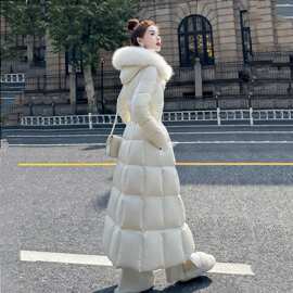 白色大毛领羽绒棉服女冬2026新款长款韩版流行棉袄中长款外套