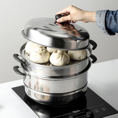 Stainless steel steamer three-layer thickened steamer 28CM multi-functional double-layer steamer gift panda soup steamer wholesale