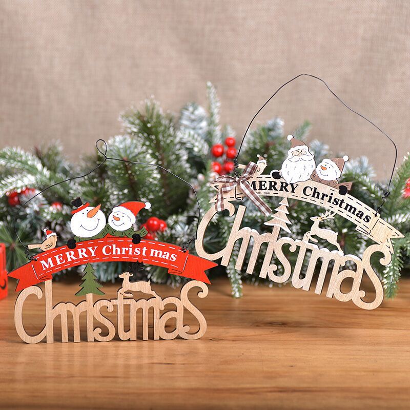 New Christmas decoration items creative wooden hanger colorful letter pendant window scene arrangement decoration props