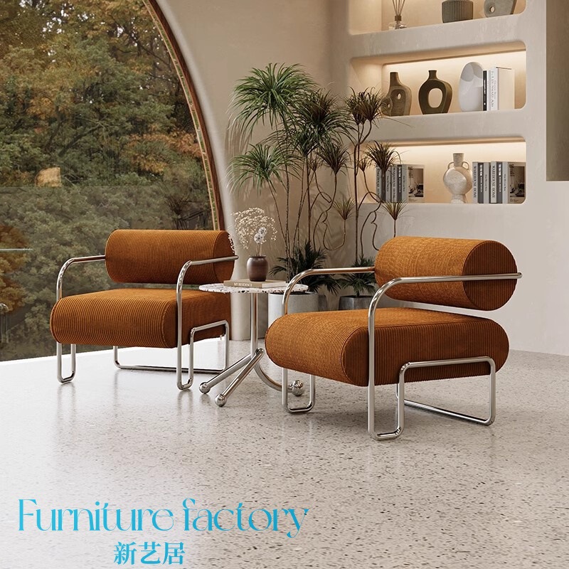 Medieval Style Hotel B&B Light Luxury Reception Chair Stainless Steel Creative Leisure Bauhaus Living Room Single Sofa Chair