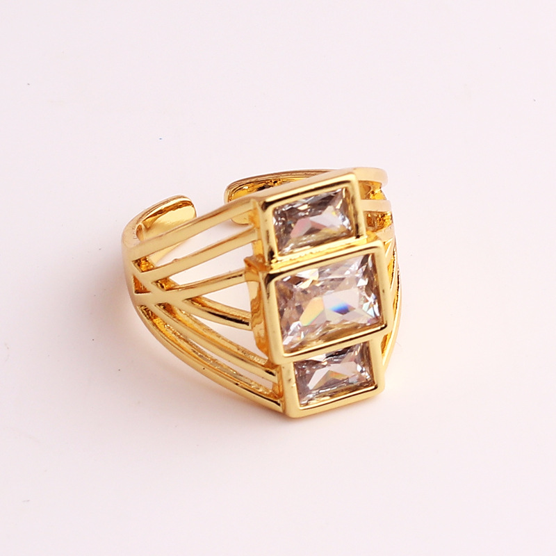 Fashion Square Copper Inlay Zircon Open Ring 1 Piece