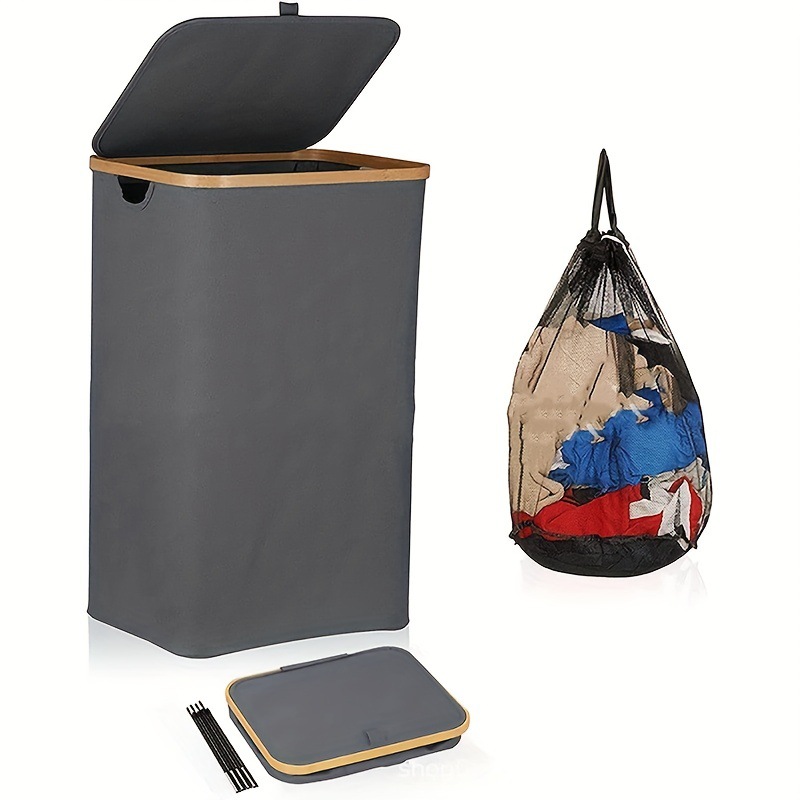 Transfronteriza de bambú de tela Oxford cesta de lavandería tela plegable caja de almacenamiento en el hogar con tapa cesta de lavandería cesta de almacenamiento de lavandería