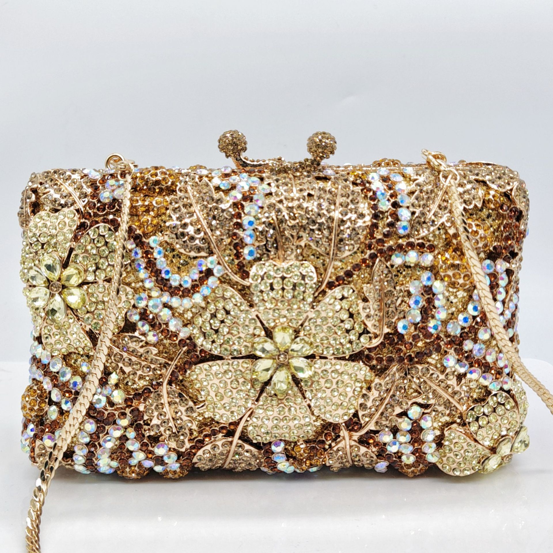 * Cross-border nuevo hueco flor con diamantes bolsa de cena ropa de fiesta bolsa de mano de mujer Crystal Clutch