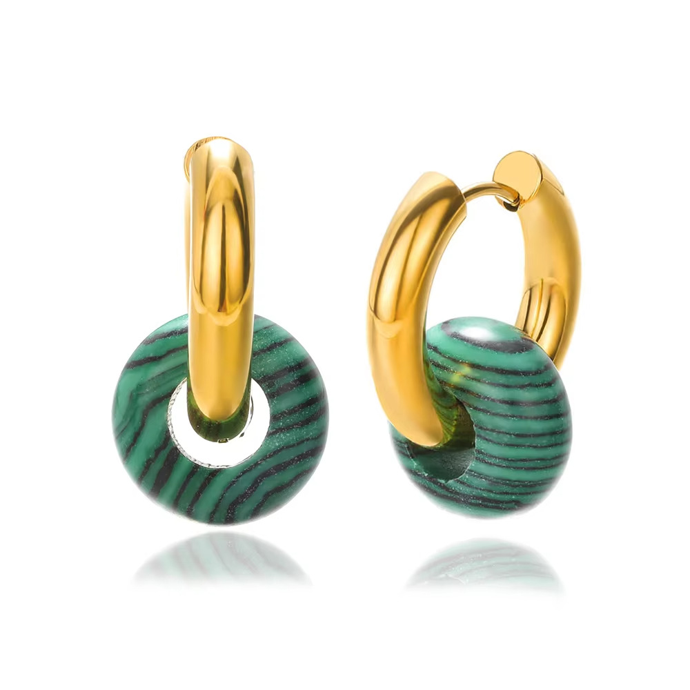 1 Pair Vintage Style Geometric Plating 304 Stainless Steel Natural Stone 18K Gold Plated Earrings display picture 11