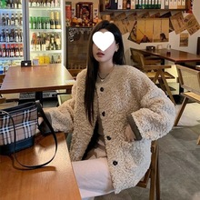 2024秋冬新款皮毛一体獭兔毛大衣宽松短款慵懒风环保皮草毛毛外套