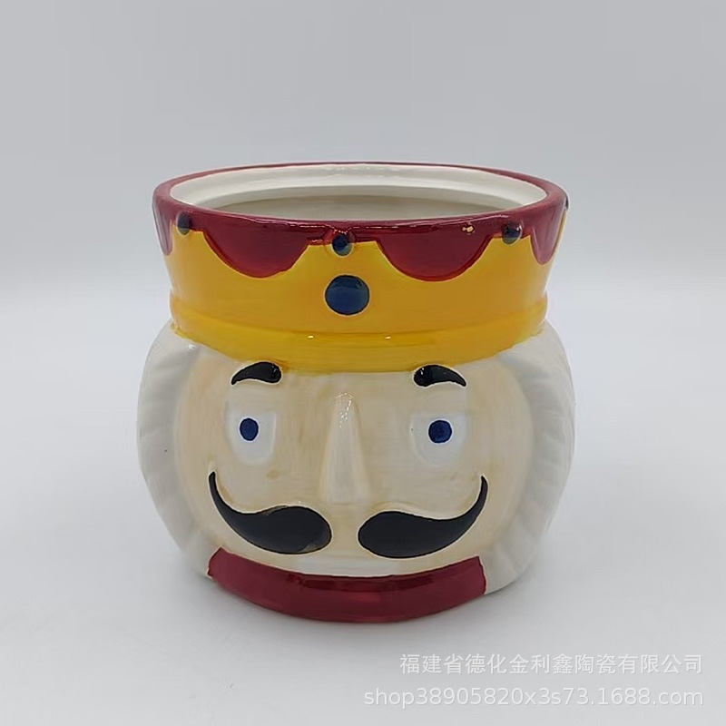 Creative New Christmas King Ceramic Flower Pot Series, Hand-Painted Walnut Soldier-Shaped Ceramic Flower Pots, Support Customization