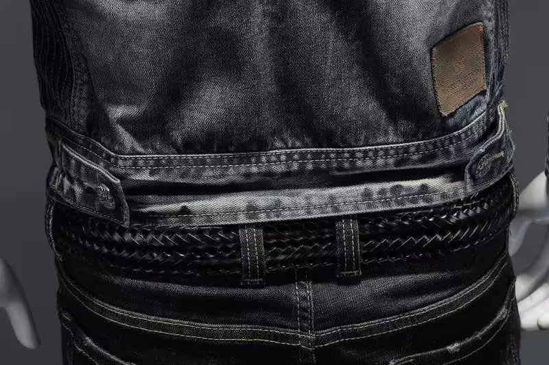 Veste en jean tendance pour homme, style rétro décontracté européen et américain, grandes tailles, col montant, fermeture éclair, idéale pour le cyclisme et la moto_voghion.com