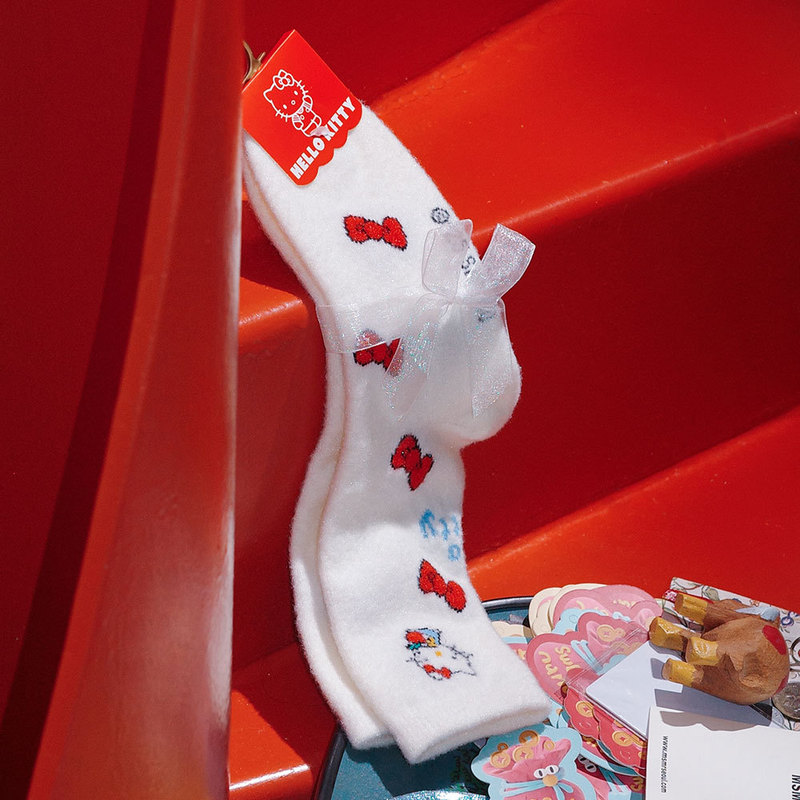 珊瑚绒袜子女中筒袜冬季加厚保暖地板袜可爱hellokitty家居睡眠袜|undefined