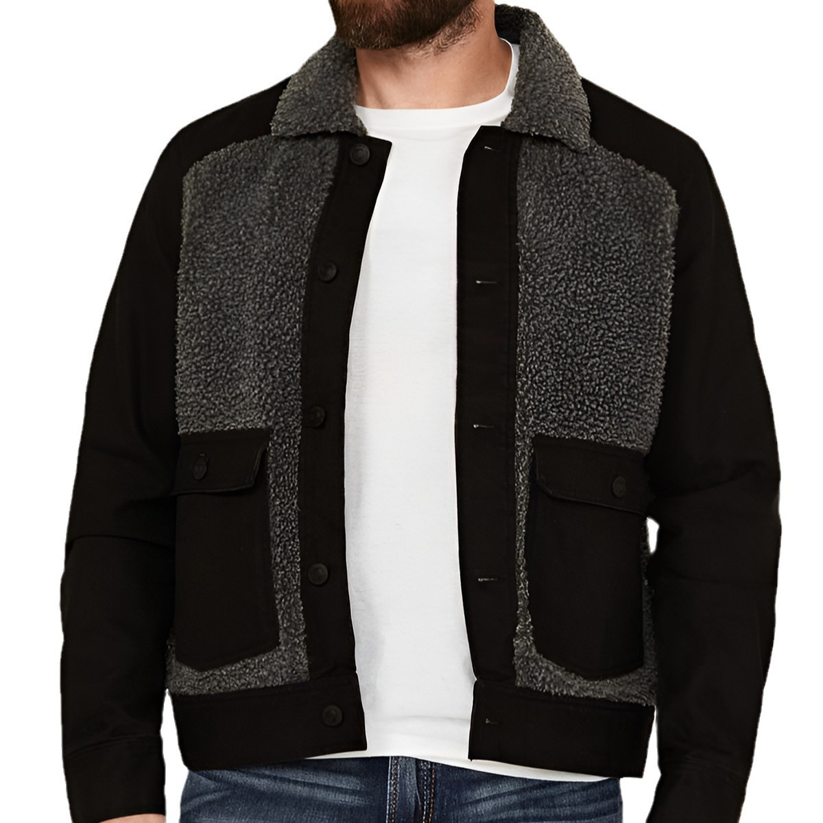 New autumn and winter 2024 lamb wool spliced woolen coat European version jacket for men_voghion.com