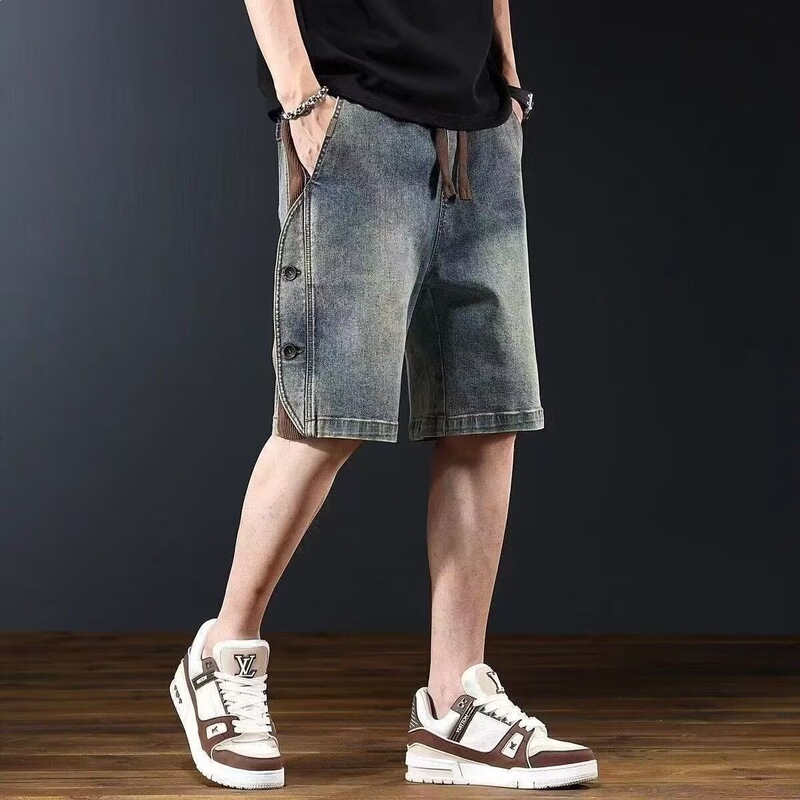 American-Style Trendy Denim Shorts for Men, Summer Loose Fit, Large Size Workwear, Stylish Slim Straight-Leg Shorts for Outdoor Wear