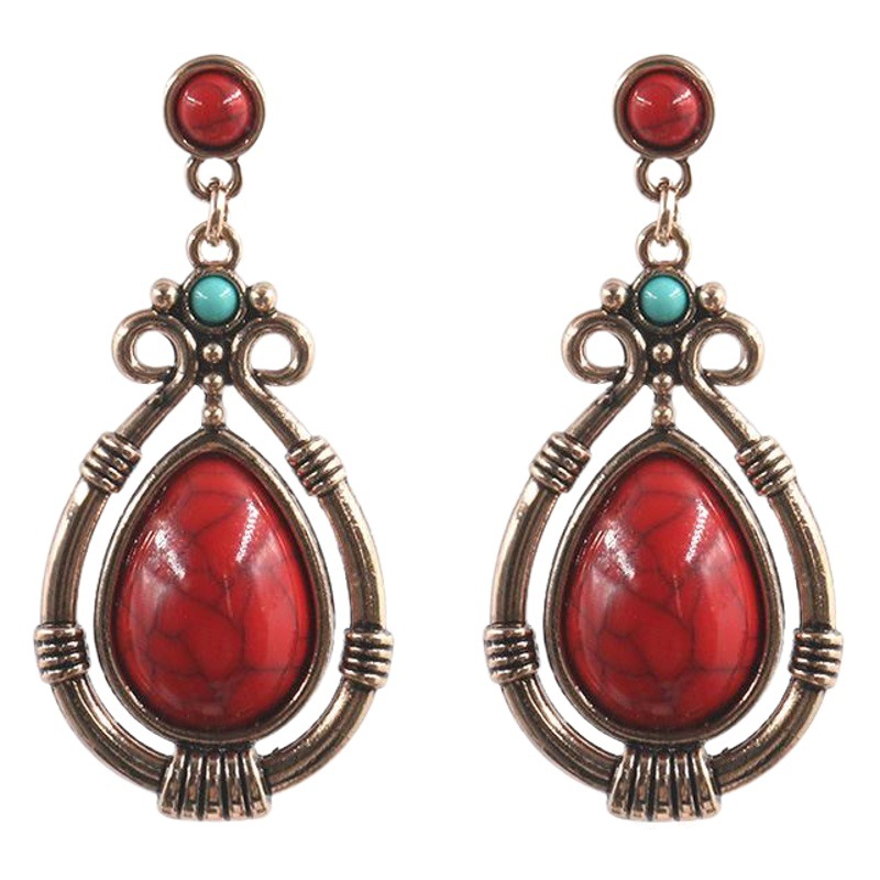 Nueva moda retro Corte pendientes mujer personalidad turquesa accesorios creativo gota de agua pendientes de aleación joyería al por mayor
