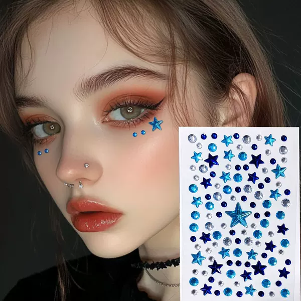 Ins-Style Concert Support Five-Pointed Star Blue Accessories Rhinestone Star Nail Art Makeup Acrylic Gemstone Rhinestone