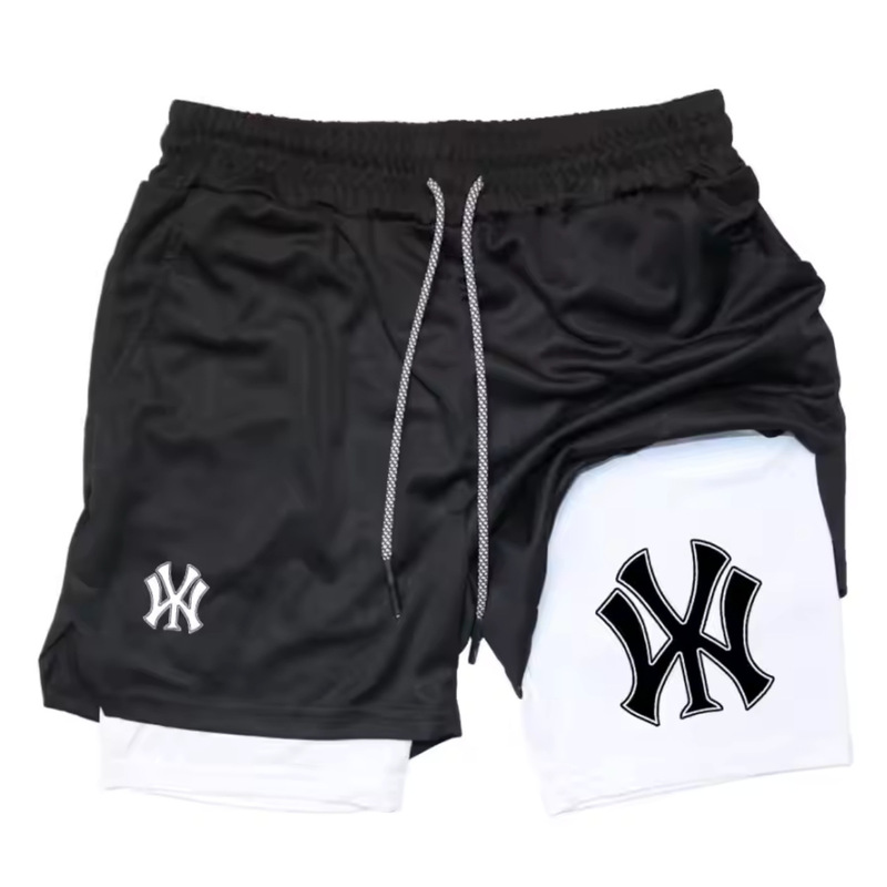Cross-Border New Model Men's Two-In-One Double-Layer Shorts Fitness Boxing Training Shorts Running Sports Shorts in Stock