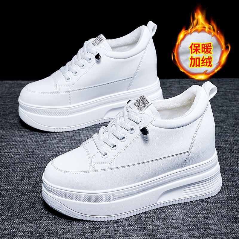 Zapatos de mujer invisibles, zapatos de muffin de cuero super caliente, 10 cm de altura, zapatos blancos con suela gruesa.