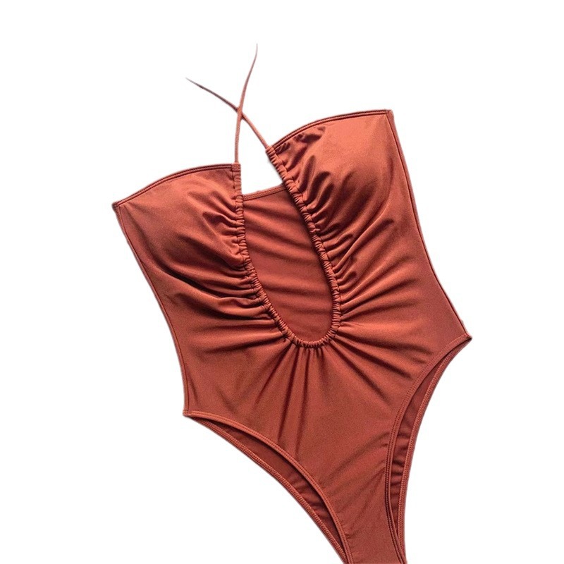 2023 nuevo europeo y americano transfronterizo color sólido bikini Correa bikini personalizado sin espalda sexy traje de baño de una pieza para mujeres