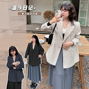 2366 Xuanchen Slightly Fat Large Size French Retro Ol Work Clothing Elegant Suit Spring New Loose Flesh-Covering Long-Sleeved Jacket