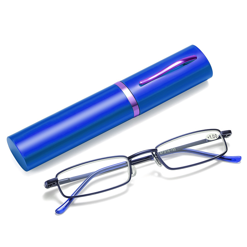 Blue plastic pens holder, box