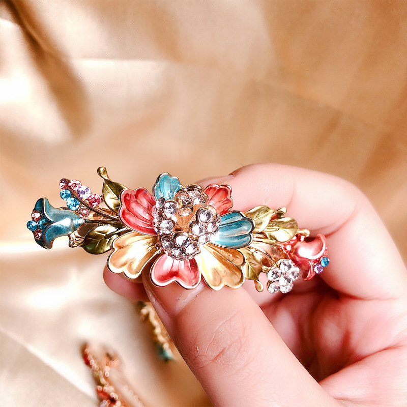 Retro Flower Alloy Inlay Artificial Gemstones Hair Clip display picture 3