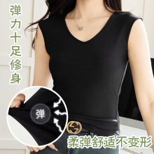 正肩背心T恤女夏季紧身外穿显瘦新款修身短款内搭少女V领无袖上衣