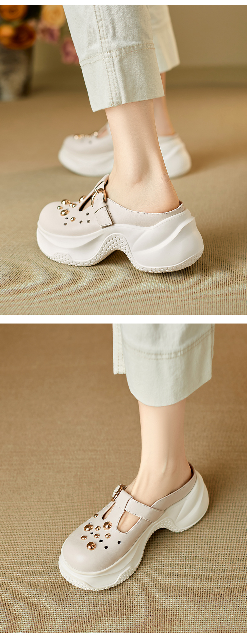 Dép sandal nữ quai chữ V đế dày bít mũi phong cách trẻ trung — đen chi tiết 7