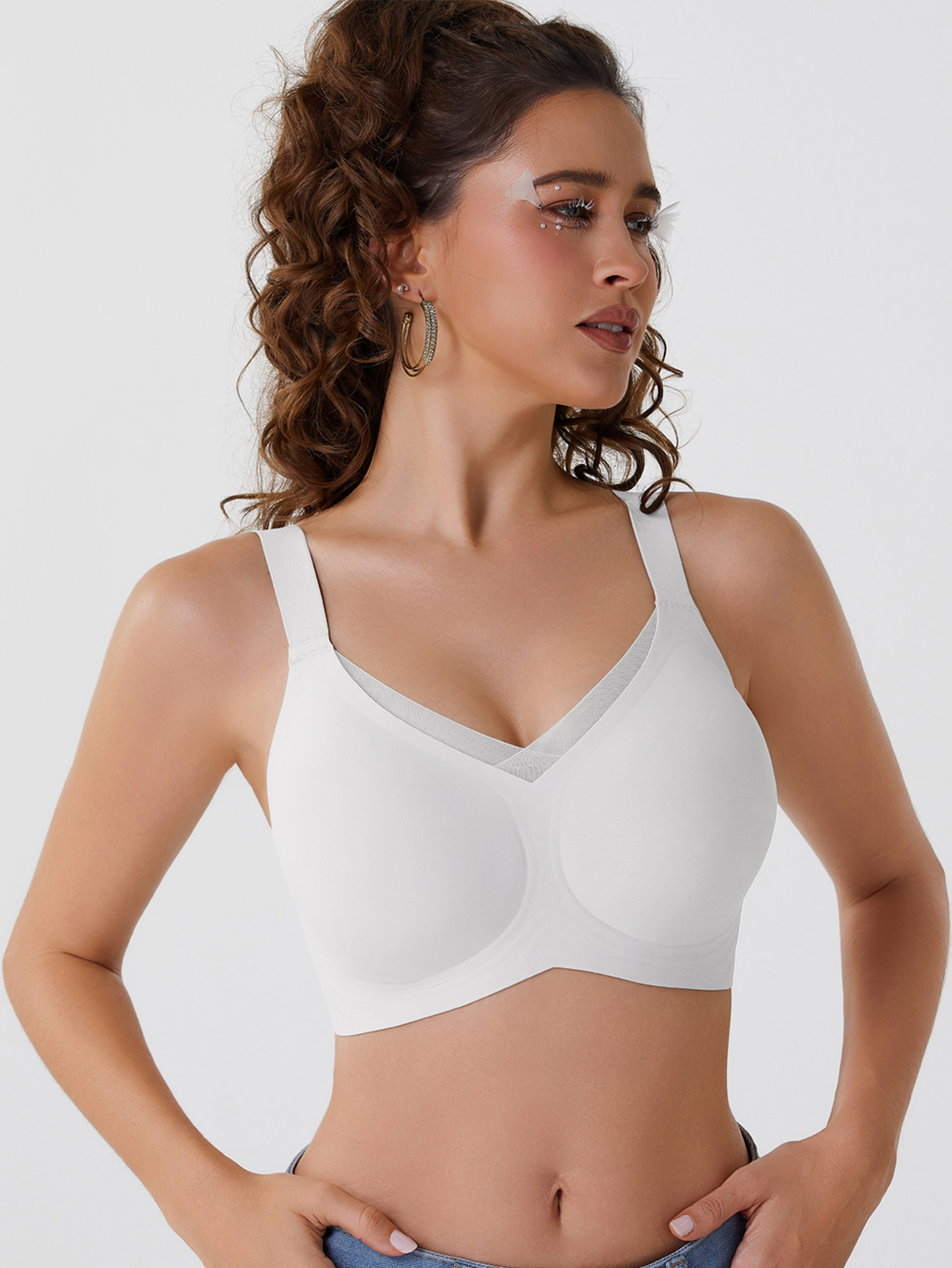 Europa y los Estados Unidos transfronterizos ropa interior de malla cruzada de mujeres sin rastro de pechos de jalea de tamaño grande bra de rayas de Amazon sostén diario