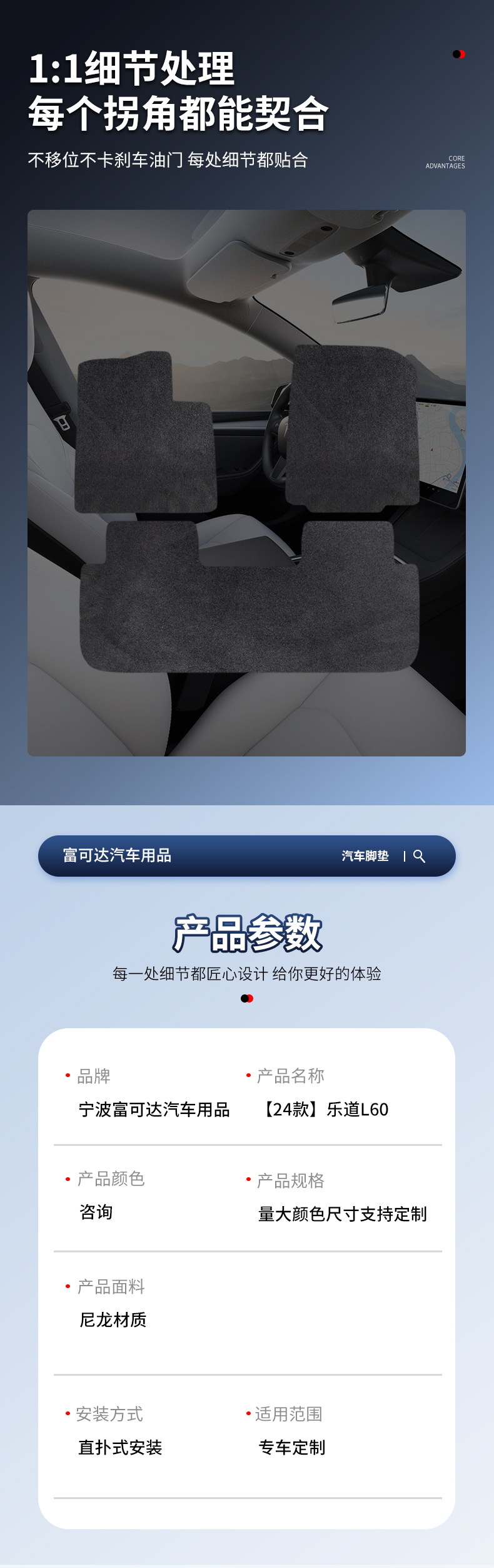 24 Models of Leduo L60 Car Floor Mats, Stain-Resistant Nylon Carpet Material, Custom-Fit Car Floor Mats, Comfortable and High-Quality Floor Mats