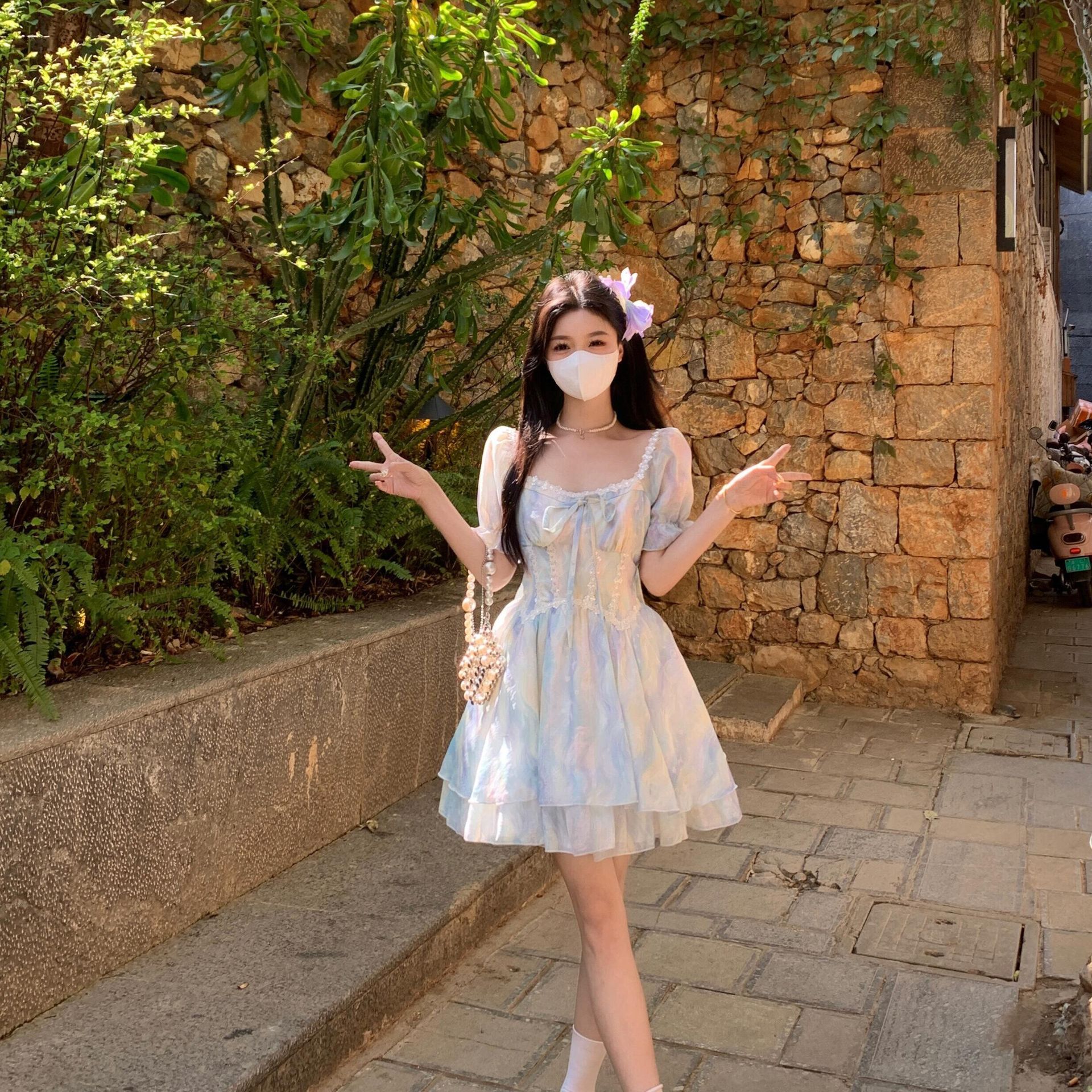 Plus Size French Unique Beautiful Pinch Waist Skirt Gentle Fairy Princess Skirt 2025 Slim Fluffy Dress Summer