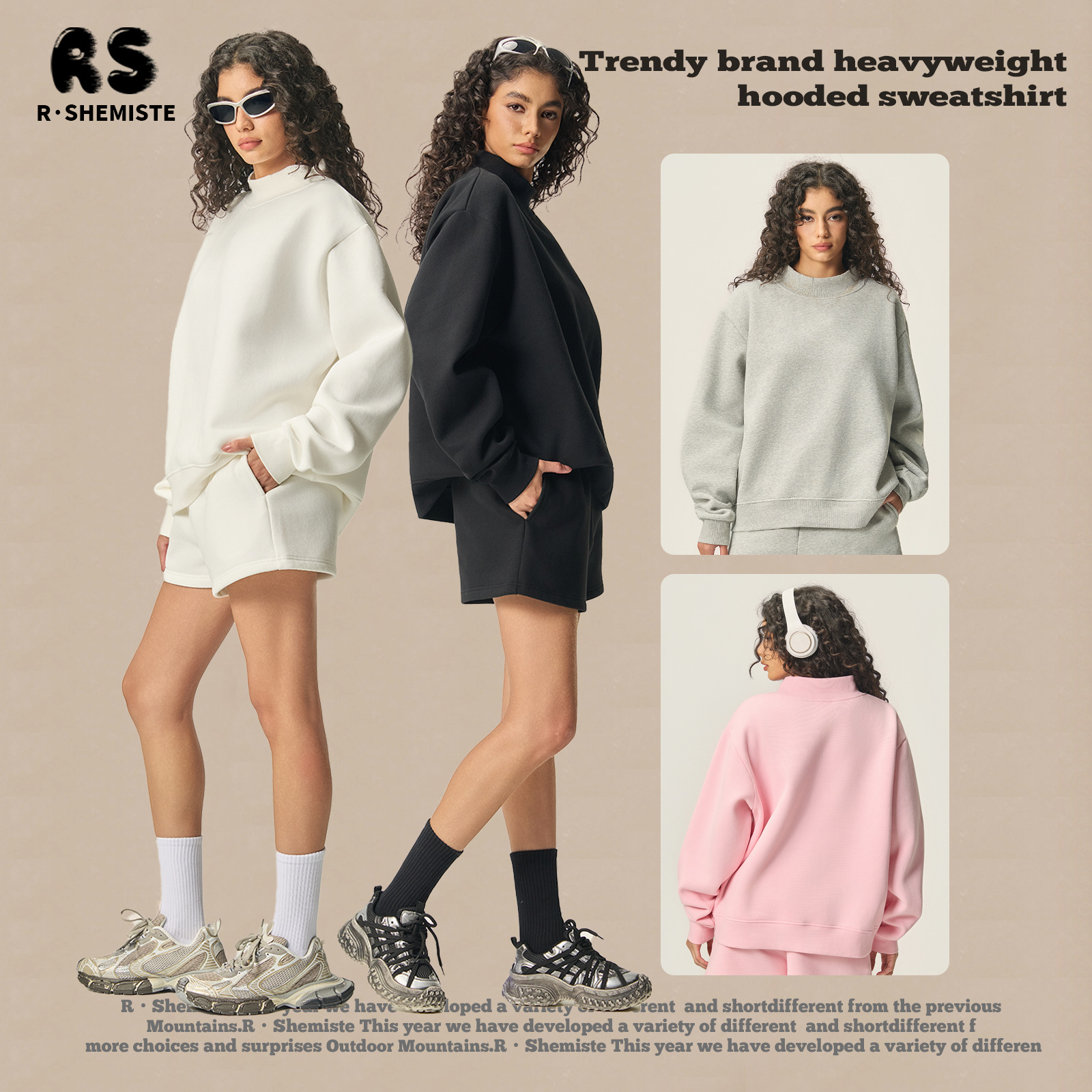 Rs Women's Clothing | Cross-Border 350g Half Turtleneck Sweatshirt for Women Autumn Dopamine American Fashion Brand Sexy Round Neck Sweatshirt for Women