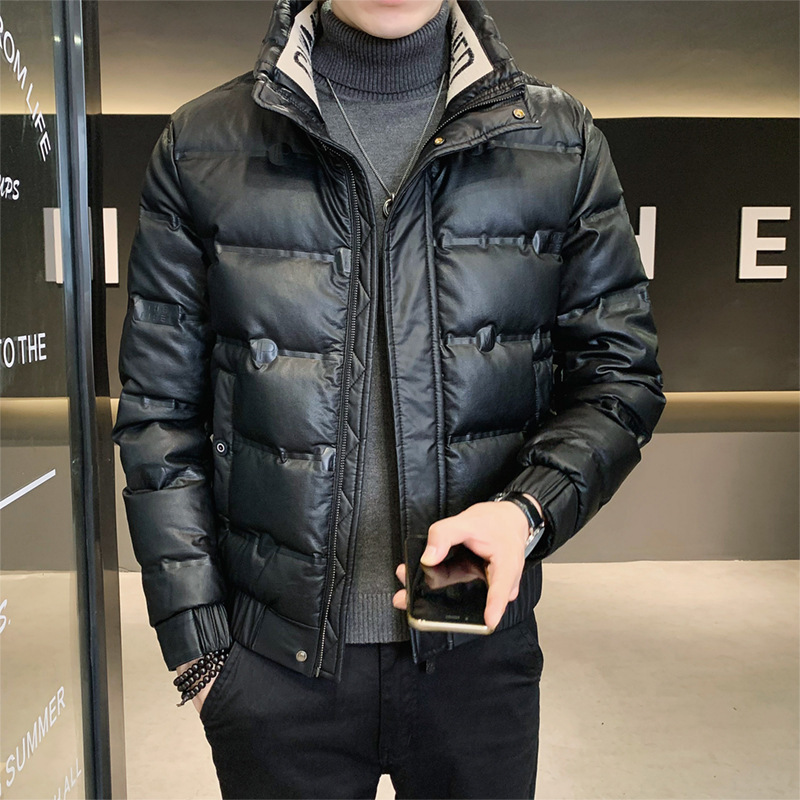 Shop Owner Style down Jacket Men's 2025 Winter Pu Leather Jacket Stand Collar Warm Top B317/Py501/P155