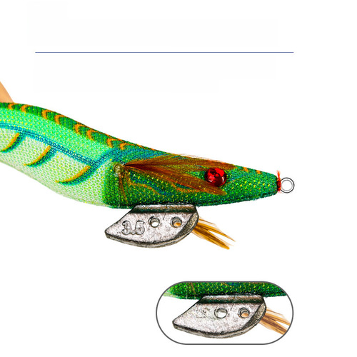 New wood shrimp glow-in-the-dark with bell fishing bait for squid, size 3.5, 3.0, simulation shrimp slow sink sea fishing squid hook