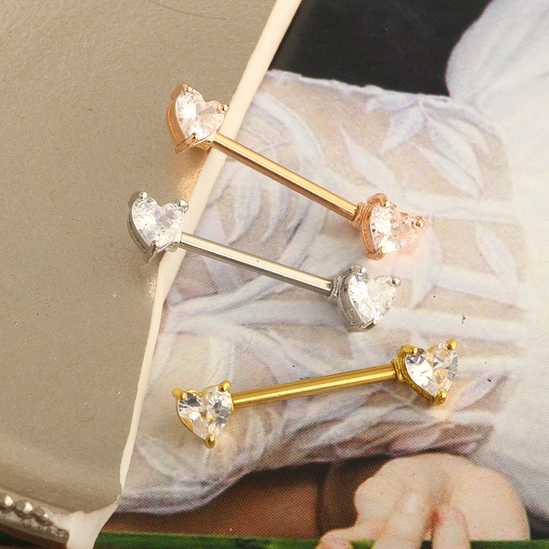 Fashion Heart Shape Stainless Steel Plating Zircon Adhesive nail