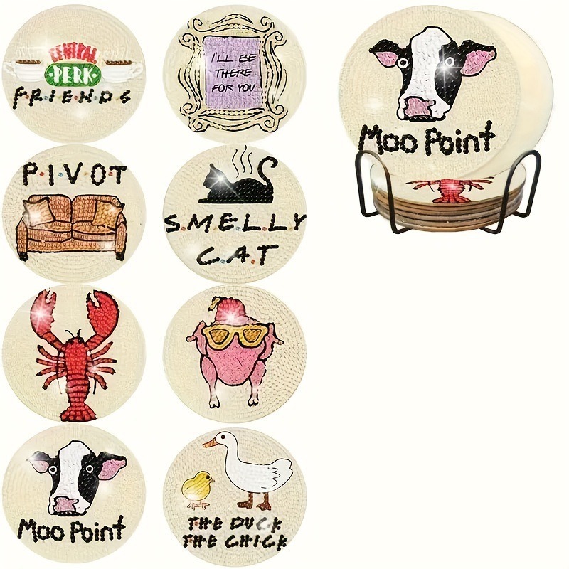 Diamante de dibujos animados almohadillas de taza letras rojas textura de madera hecha a mano puntos de perforación aislamiento térmico antideslizante diamante juguetes de pegatinas