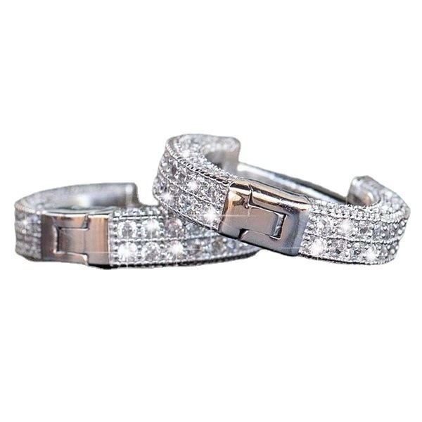 Men's golden sophisticated earrings, European style, diamond encrusted