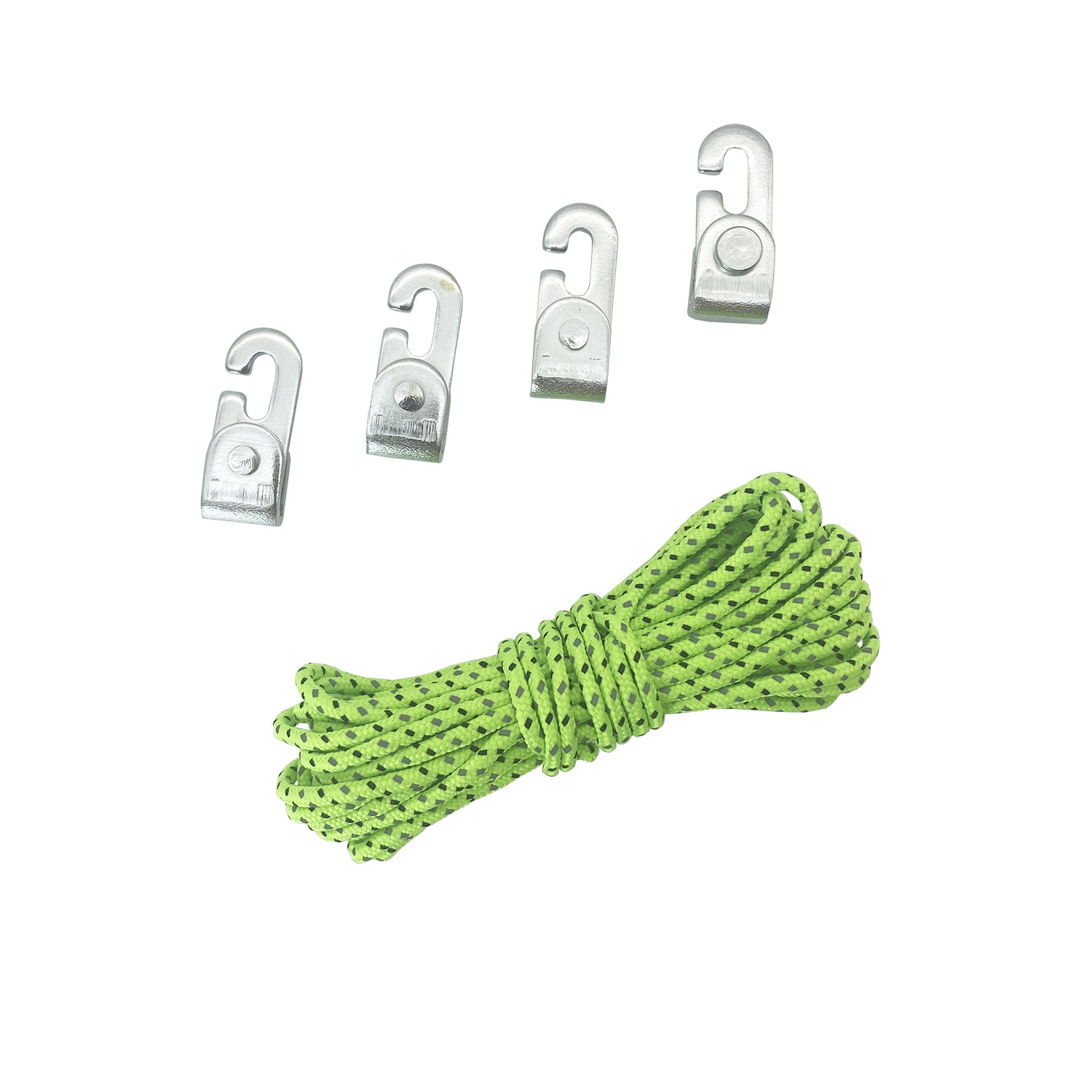 Cuerda de 5 metros, 4 ganchos, carpa, cuerda de fácil tracción, camping al aire libre, cuerda reflectante, saco de dormir, cierre automático