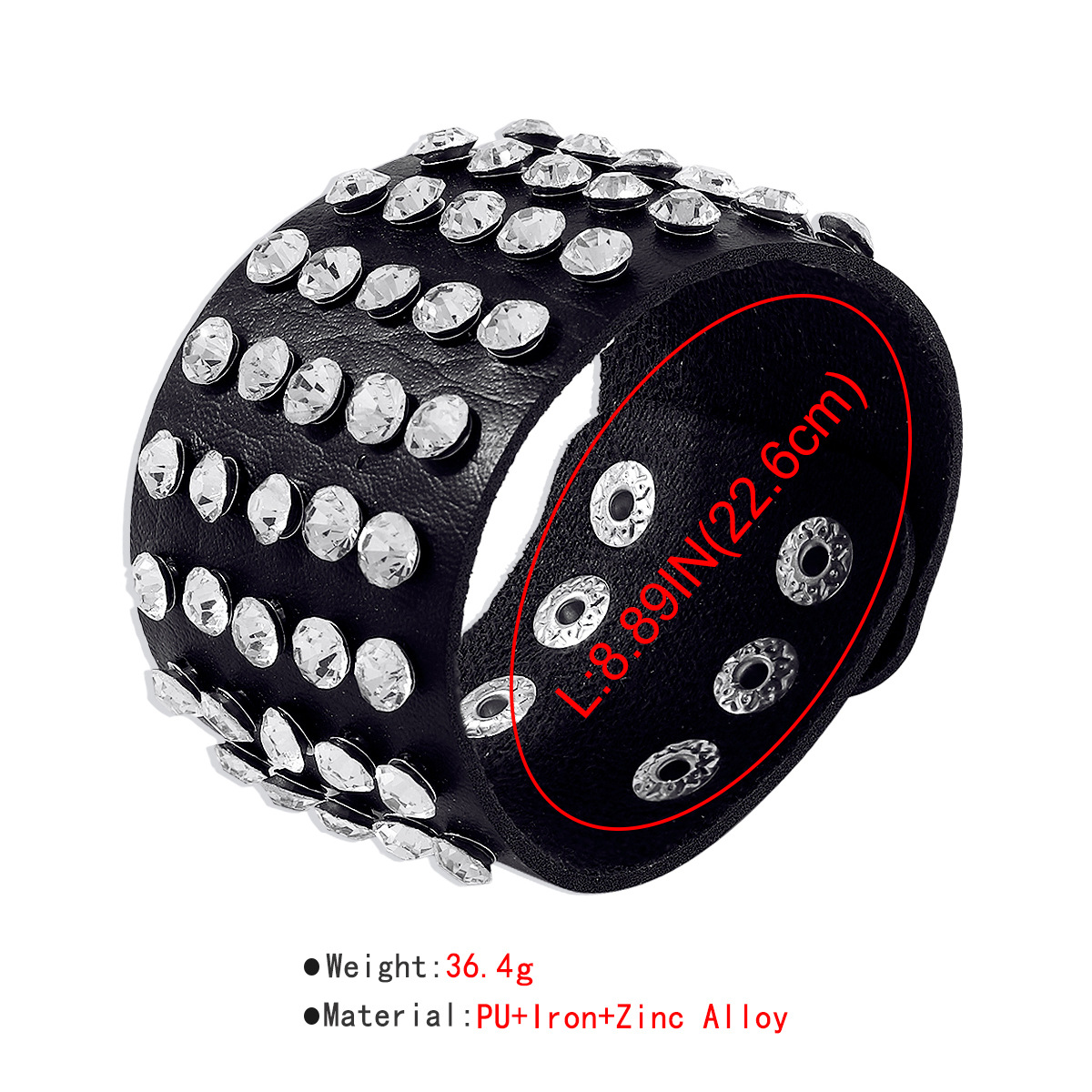 Cool Style Solid Color Pu Leather Iron Inlay Rhinestones Womenu0027S Bangle 1 Piece
