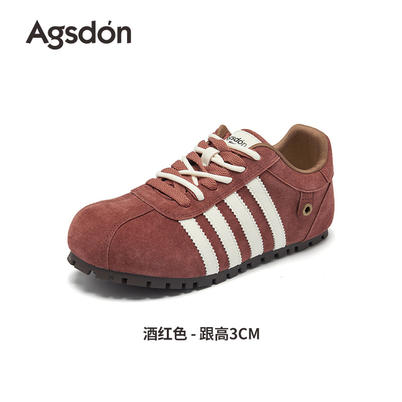 Zapatos de entrenamiento alemán rojos de Augu Shi Deng mujeres otoño 2025 nuevos zapatos deportivos casuales cómodos con suela plana con falda