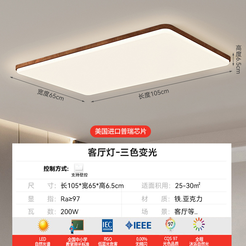 Lámpara de techo para sala de estar, moderna y sencilla, lámpara de dormitorio creativa de color nogal, protección para los ojos, combinación de paquete para toda la casa, accesorios de iluminación Zhongshan
